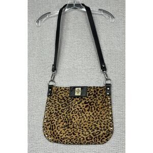 Jolie Chicago Black Big Cat print Calf Hair Leather Purse Shoulder Bag #65683